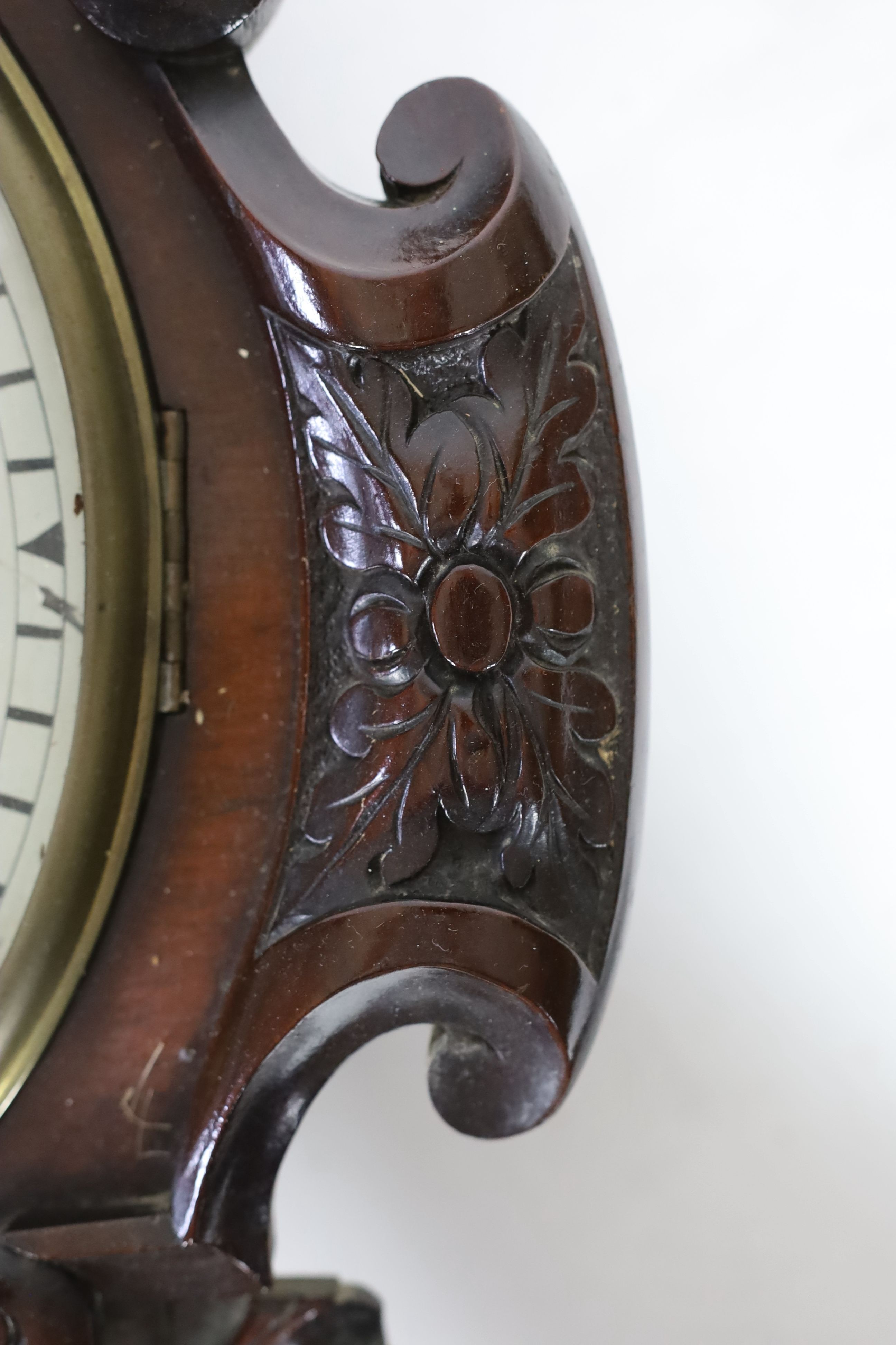 Charles Frodsham, 27 South Molton Street, London. A Victorian carved mahogany drop dial wall timepiece, width 48cm, height 76cm